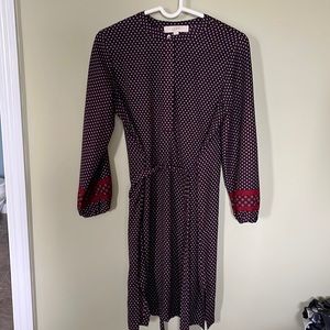 Loft long sleeve dress maroon and blue pattern